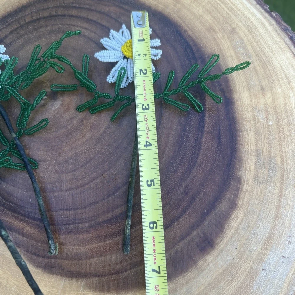 Vintage French Beaded Daisy Flowers 10 Stems Seed Bead Handmade Floral Decor